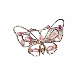 Y2K‎ iridescent butterfly pin rhinestone pink purple brooch EUC